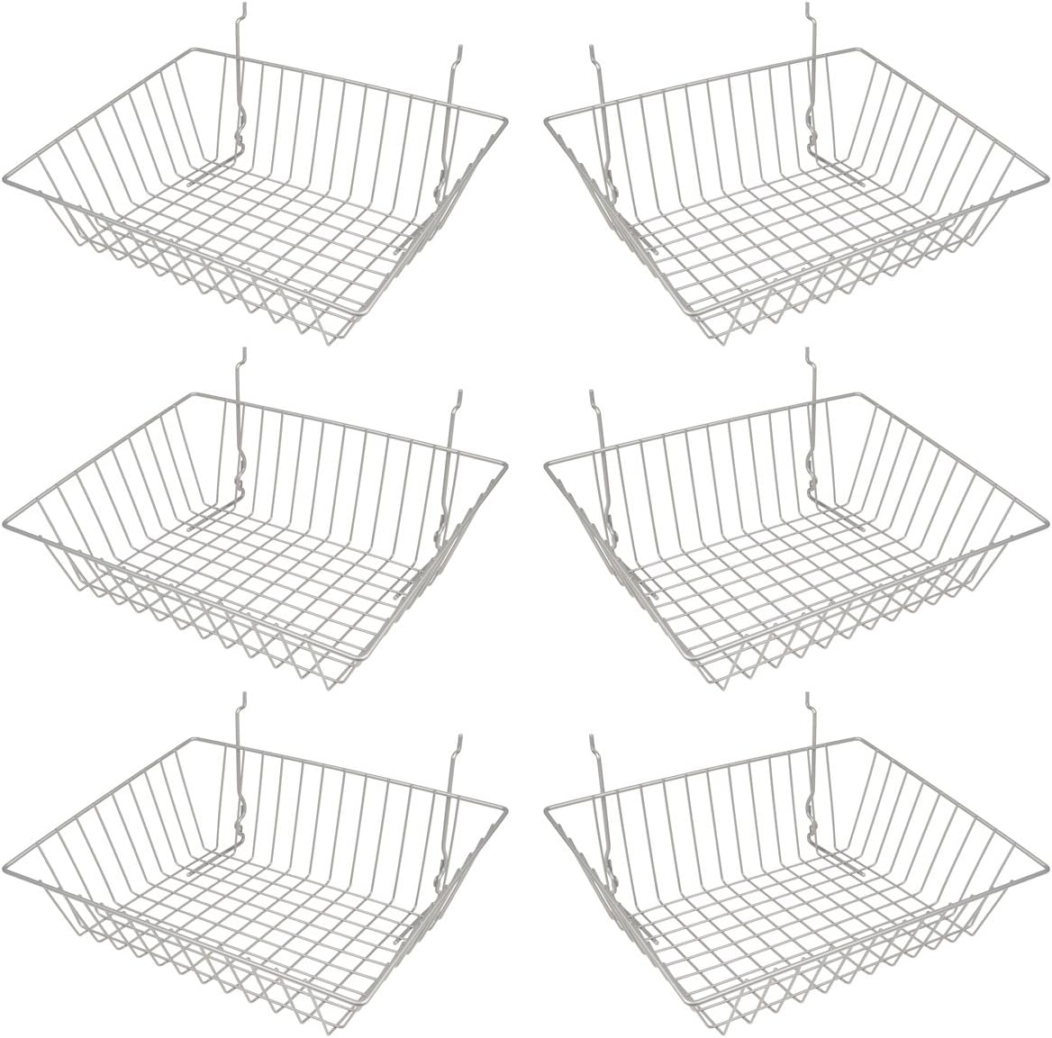 Econoco - Epoxy Chrome Multi-Fit Sloping Wire Basket for Slatwall, Pegboard or Gridwall (Set of 6) Metal Semi-Gloss Basket, Epoxy Chrome