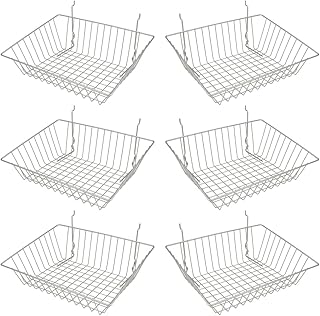 Econoco - Epoxy Chrome Multi-Fit Sloping Wire Basket for Slatwall, Pegboard or Gridwall (Set of 6) Metal Semi-Gloss Basket, Epoxy Chrome