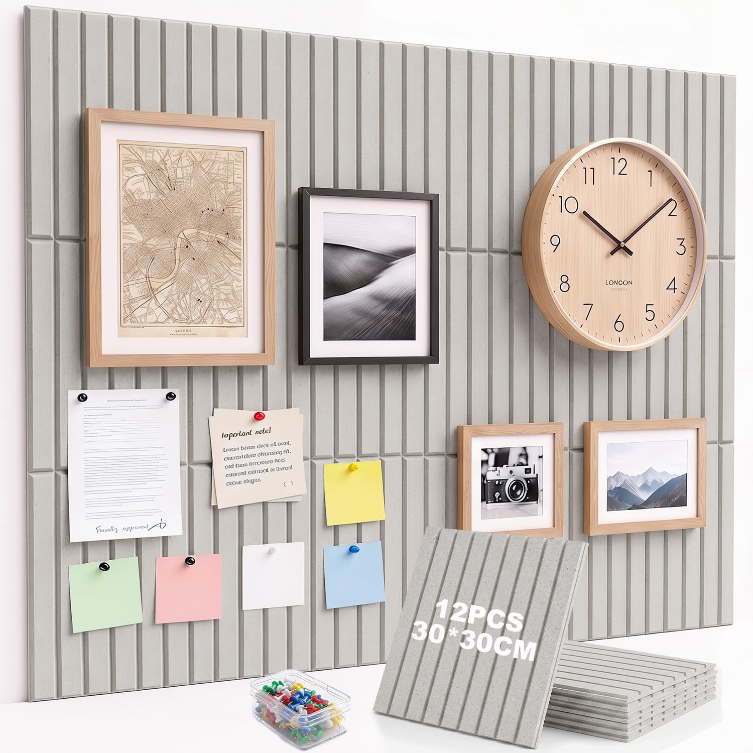 12 Pack Large Cork Board Wall Panels Self Adhesive,120x90cm Felt Pin Board with 30 Notice Board Pins,Bulletin Board for Home Office Kitchen,Vision Board for Photos Memos Wall Decorative (Light Camel)