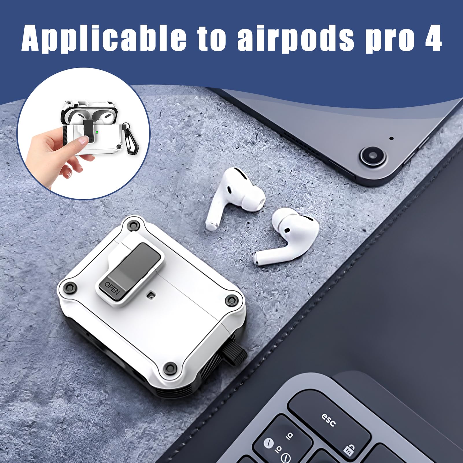 Custodia Silicone Per AirPods 4 Gen (2024) - Antiurto Con Moschettone, Compatibile USB-C, Design Ispessito - Foto 6