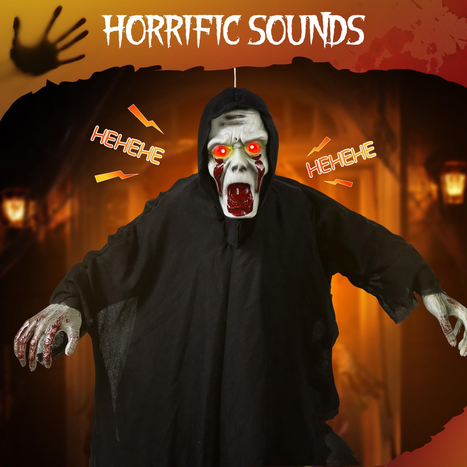 Natale Horror 2025 Decorazioni Halloween Fantasma da Appendere Scheletro con Occhio Rosso, Attivato dalla Voce Addobbi Casa Decorazioni Esterno Horror Giardino