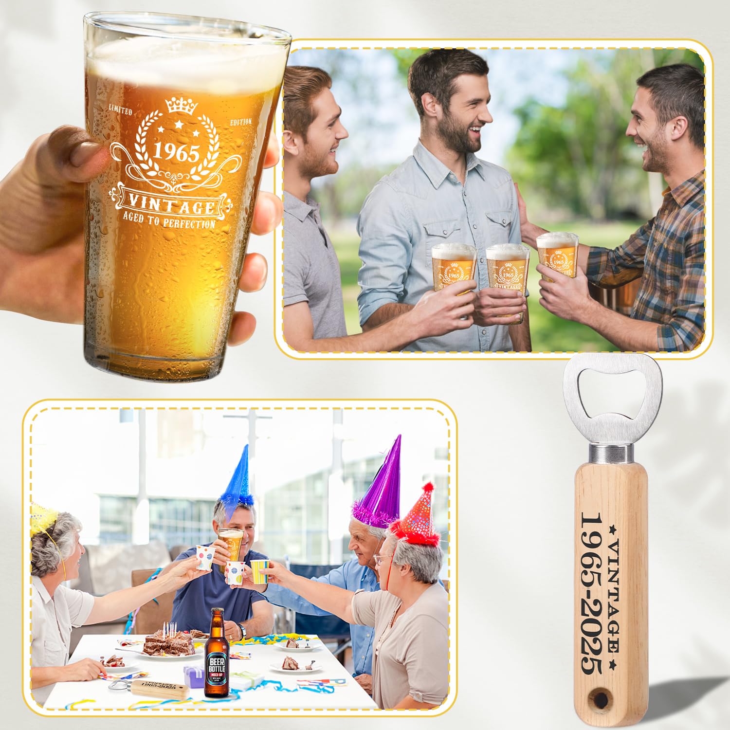 60 Ans Anniversaire Homme Cadeau Pour 60e Anniversaire Homme, Verre à Bière Vintage 1965, Décapsuleur En Bois, Boîte Cadeau De Cadeau Homme 60 Ans