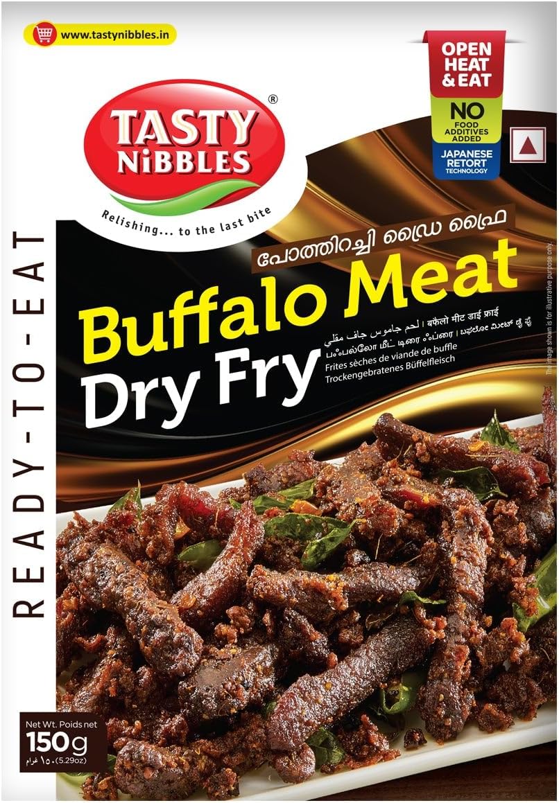 TASTY NIBBLES Ready to Eat Buffalo Meat Dry Fry 150GM Pouch| Kerala Special | Open Heat & Eat | Non-Vegetarian | No Added Preservatives | Japanese Retort Technology 150GM Pouch (Pack of 1)