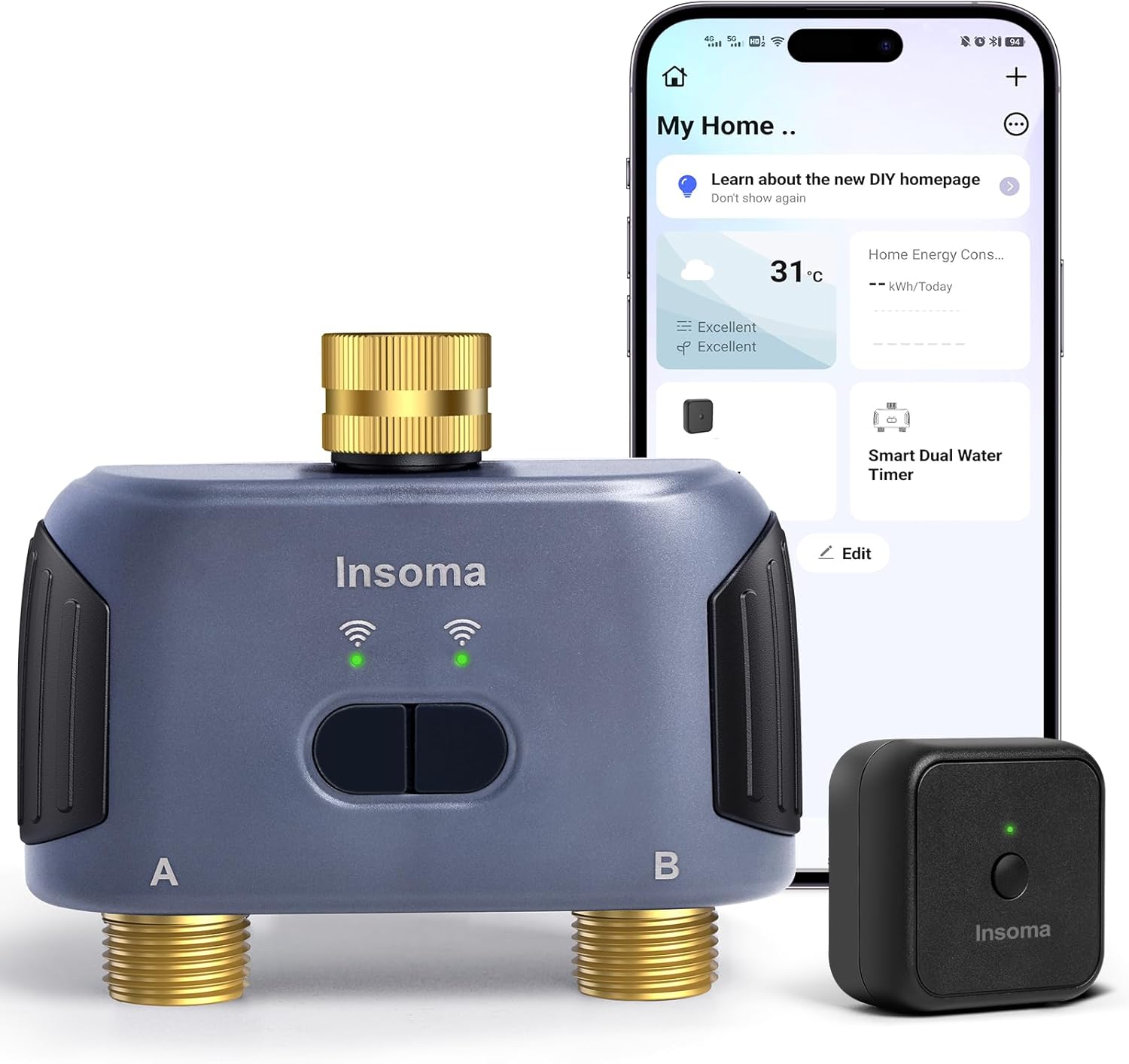 WiFi Water Timer for Garden Hose with Brass Inlet & Outlet,Smart Hose Timer with WiFi Hub, APP & Voice Control,Up to 20 Watering Plans, 2-Zone Sprinkler Drip Irrigation System Controller for Watering