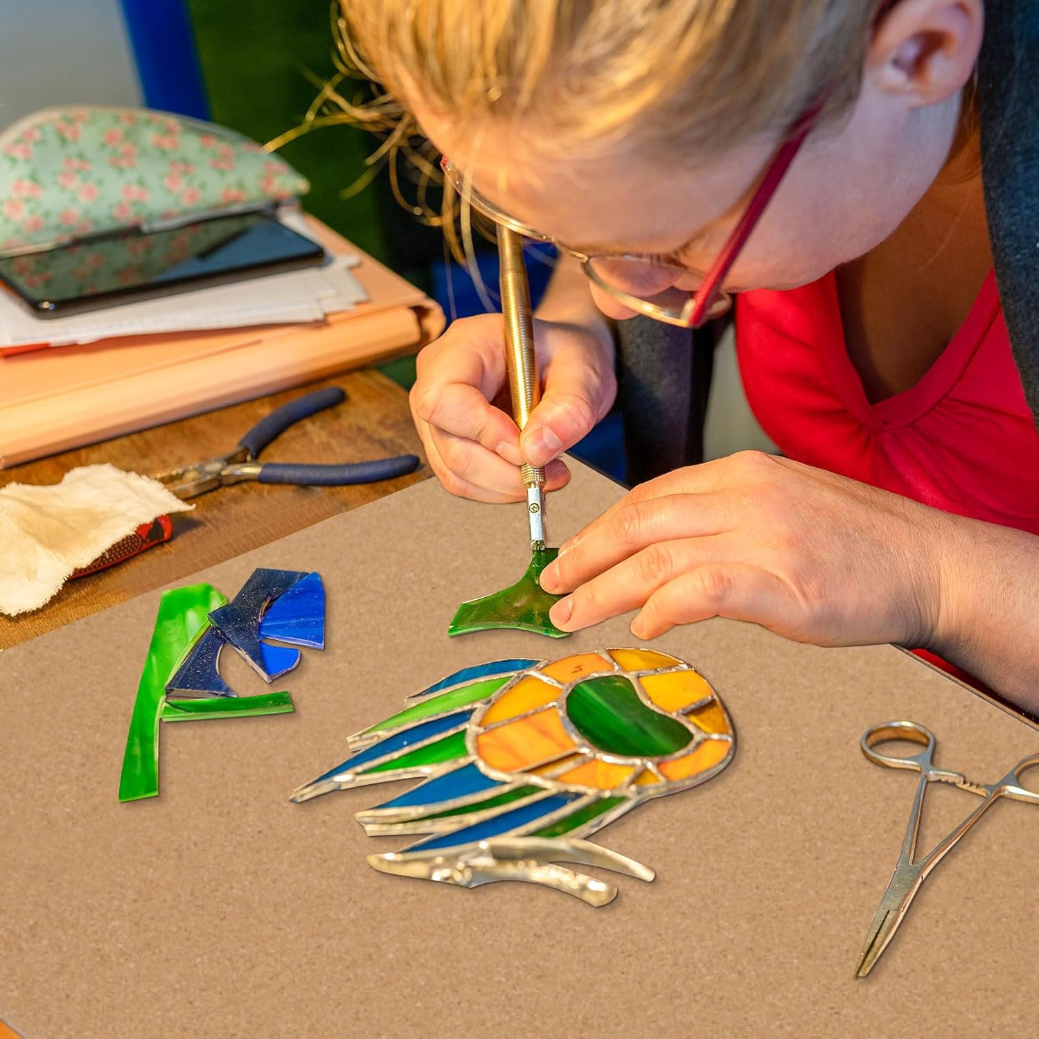 MECCANIXITY 24" x 24" Stained Glass Work Surface Heat Resistant, 5/16" Thick Stained Glass Supplies Tools Cutting Board Mat