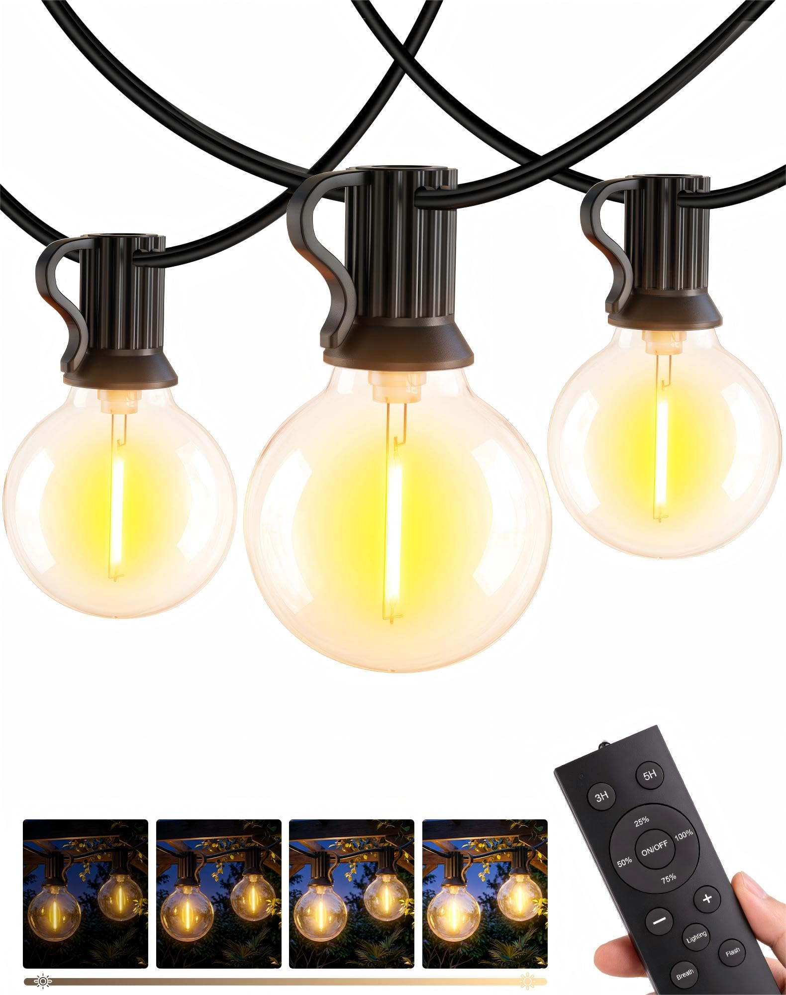 100Ft 30M String Outdoor Festoon Garden Lights with Remote Control Dimmable Timer G40 LED Light Mains PoweredWaterproof Shatterproof Bulb Hanging Outside Lighting for Gazebo Balcony Patio Pergola