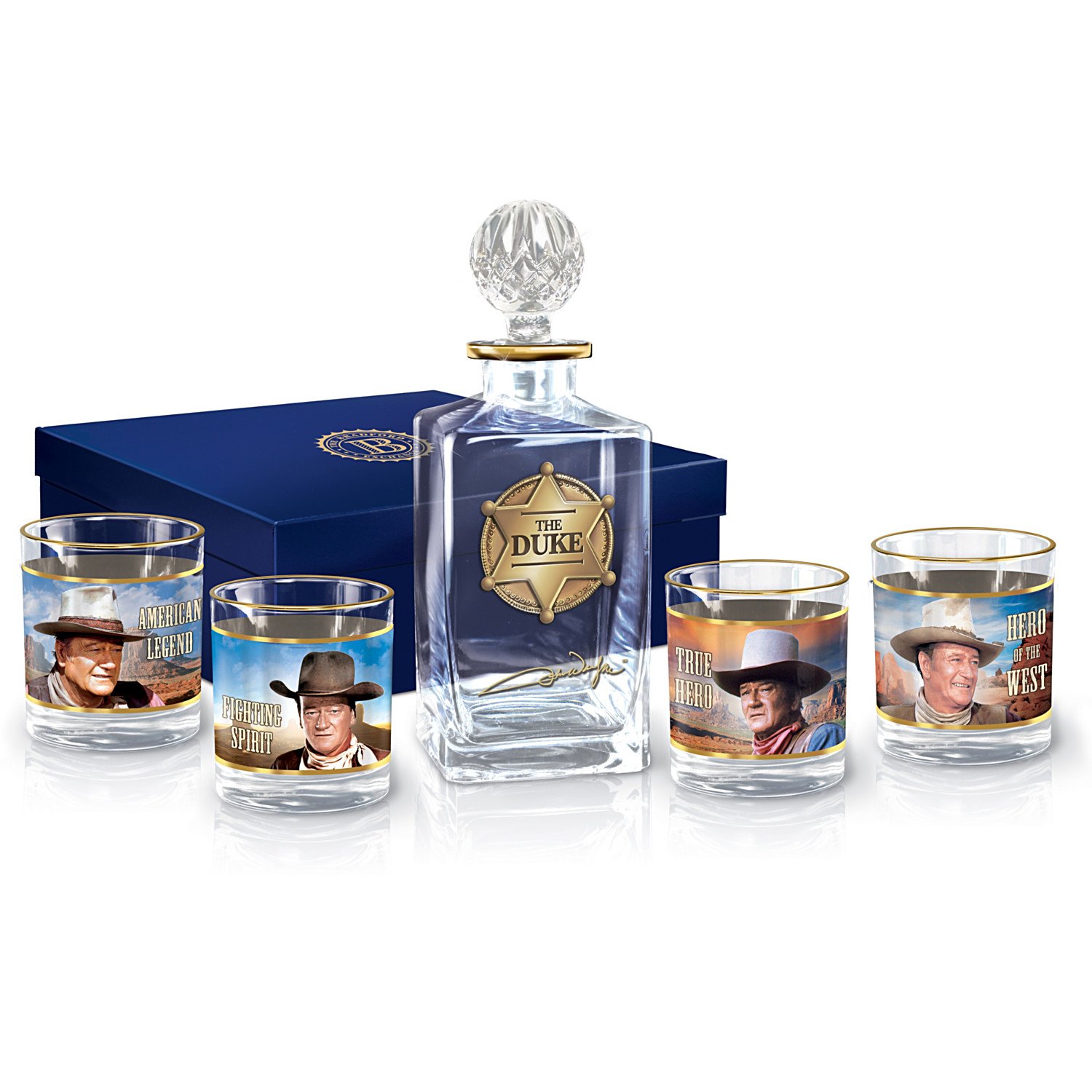 John Wayne Five Piece Decanter and Glasses Set with Gift Box:by
