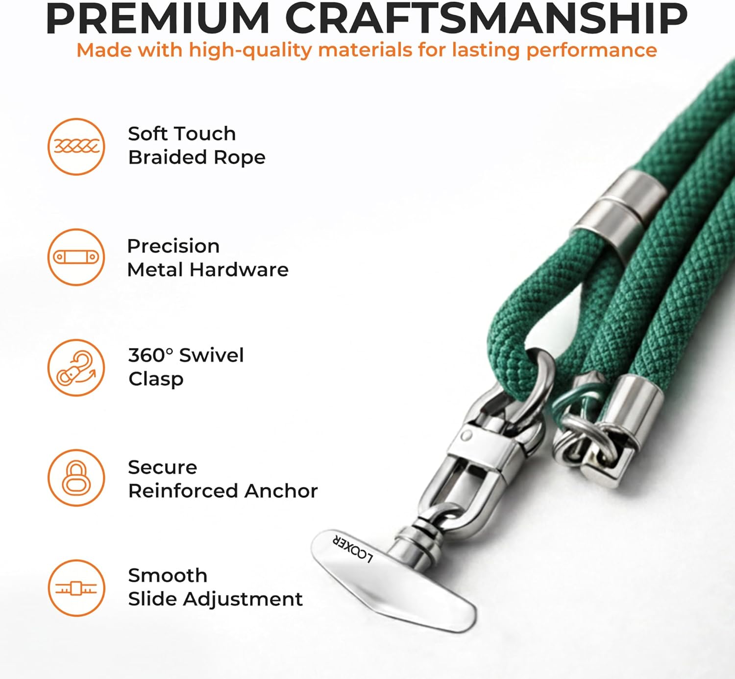 LOOXER® Premium Crossbody Phone Strap | Adjustable Universal Phone Lanyard with TPU Anchor Tag & Precision Metal Hardware | Hands-Free Carry, Designed in England (Forest Green)