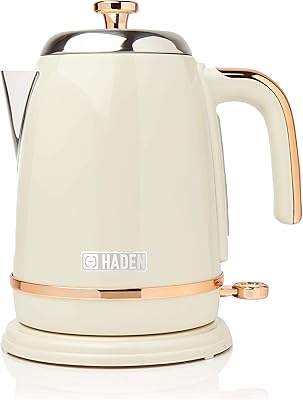 Haden Salcombe Cream Kettle – 1.7L, Rapid Boil, Auto Shut-off, Cordless Base – Lightweight Stainless Steel Electric Kettle, BPA Free – Easy To Use – Easy Pour Spout​