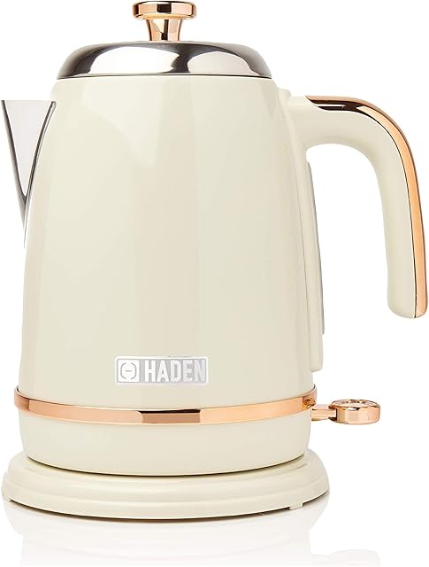 Haden Salcombe Cream Kettle - Boil Dry Protection - 3000W Fast Boil Kettle- 1.7 Litre Capacity - Electric Kettle Cordless - Painted Stainless Steel Kettle