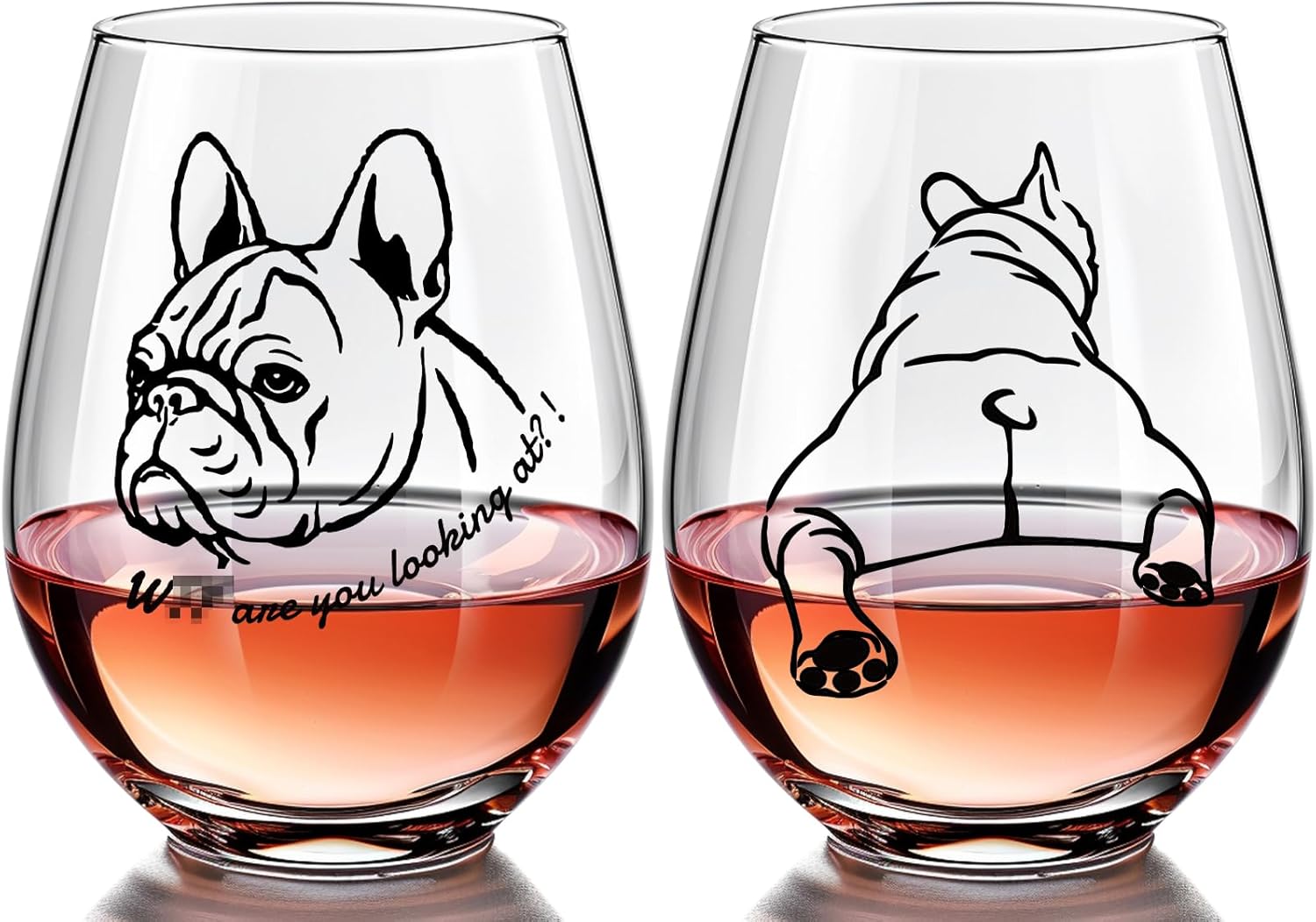 Physkoa French Bulldog Wine Glasses Set of 2 – 20oz Stemless Glasses with Bulldog Front & But – Funny Gifts for Dog Lovers, Couples, Him & Her, Bulldog Owner Gift(Word)