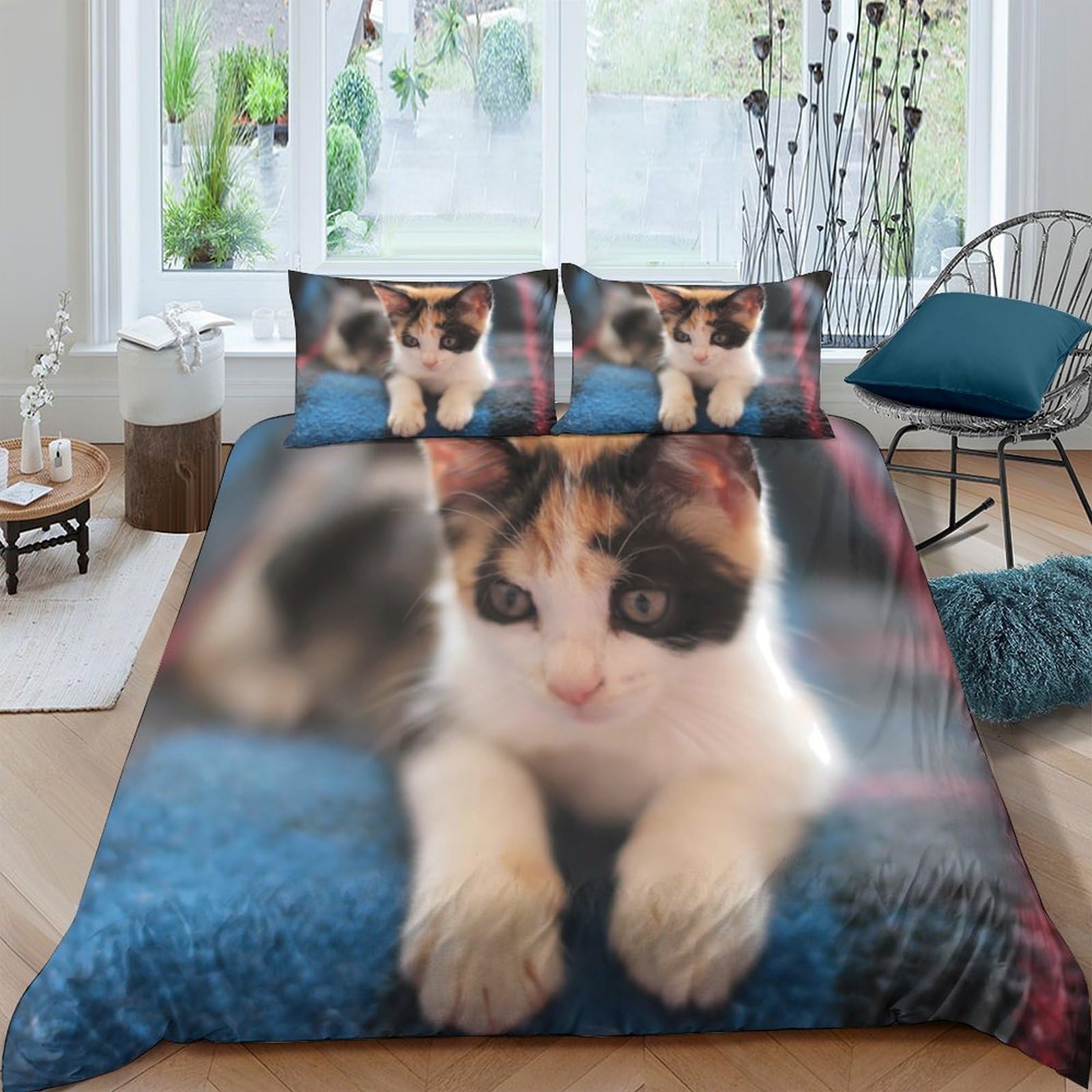 Ctjqhvkz Style-6 3D Printed Calico Cat Fitted Sheet Microfiber Soft Breathable Kitten Pattern Mattress Cover For Bedroom Decor Single（135X200cm）