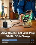 Chargeur USB C pour iPhone 17 16 15, Pack de 2 Chargeur 20W PD 3.0 Bloc de Charge Rapide avec Câble USB-C à USBC de 6pi Compatible avec iPhone Air 17 16 15 Pro Max/Pro/Plus Galaxy S25 Ultra et Plus (Noir)