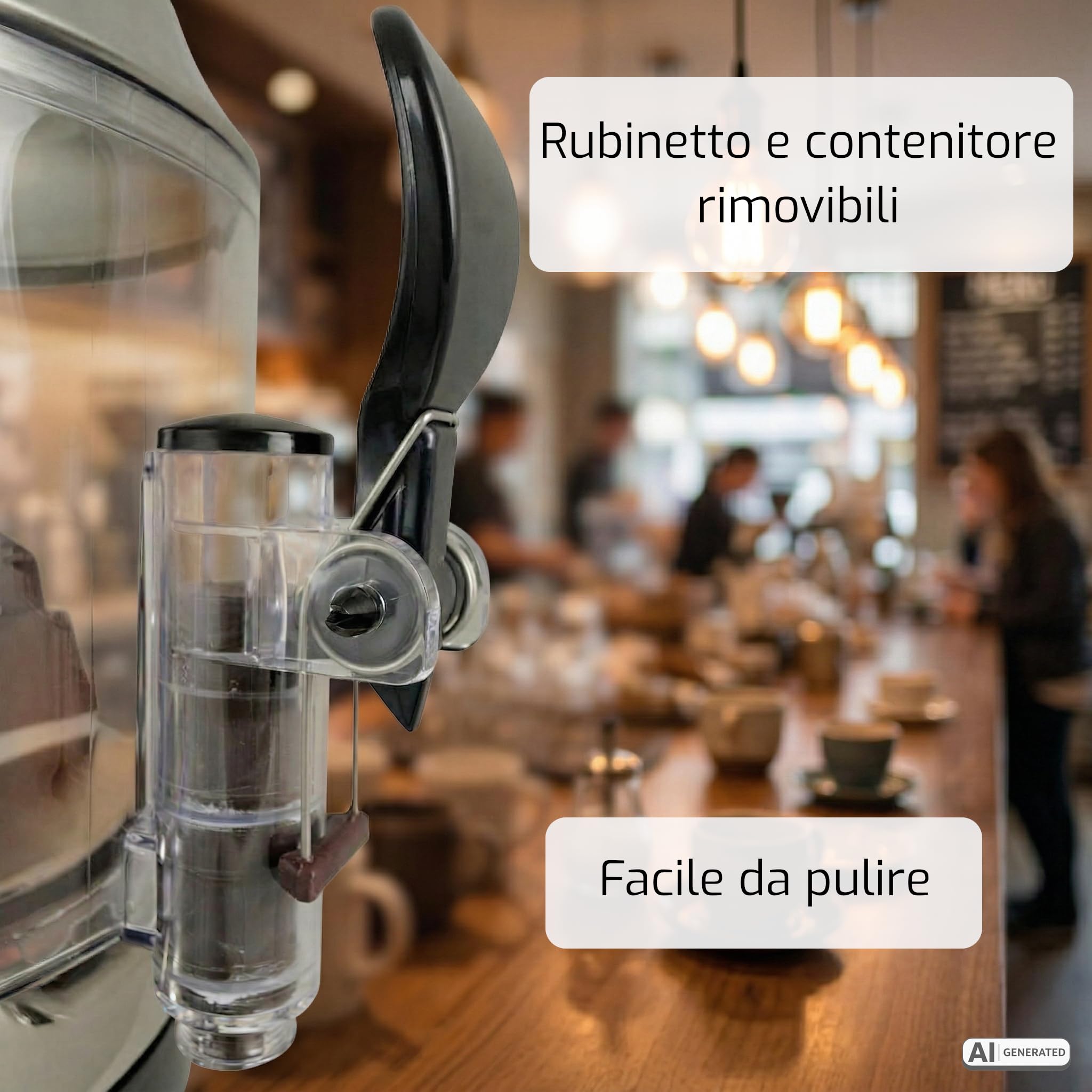 SARO NINA - Dispenser e agitatore di cacao, da 5 l, con temperatura regolabile in modo continuo da 30 a 90 °C, rubinetto, contenitore rimovibile, da 260 x 320 x 500 mm (l x P x H), 230 V, 1,1 kW