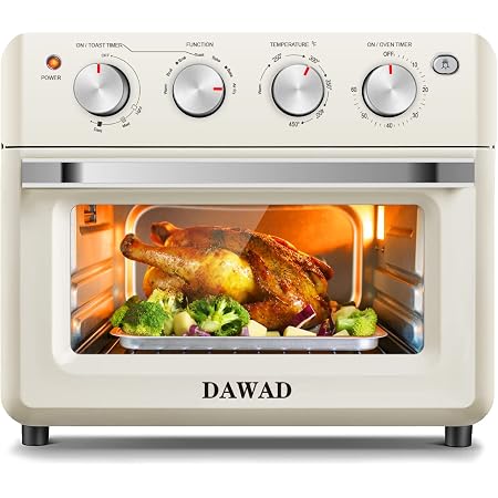 Amazon.com: DAWAD Horno tostador para freidora de aire, compacto pequeño  horno de convección para patatas fritas, pollo, pizza, pastel, pan,  magdalena, filete, 19 cuartos de galón con 4 accesorios, 33 recetas  originales,
