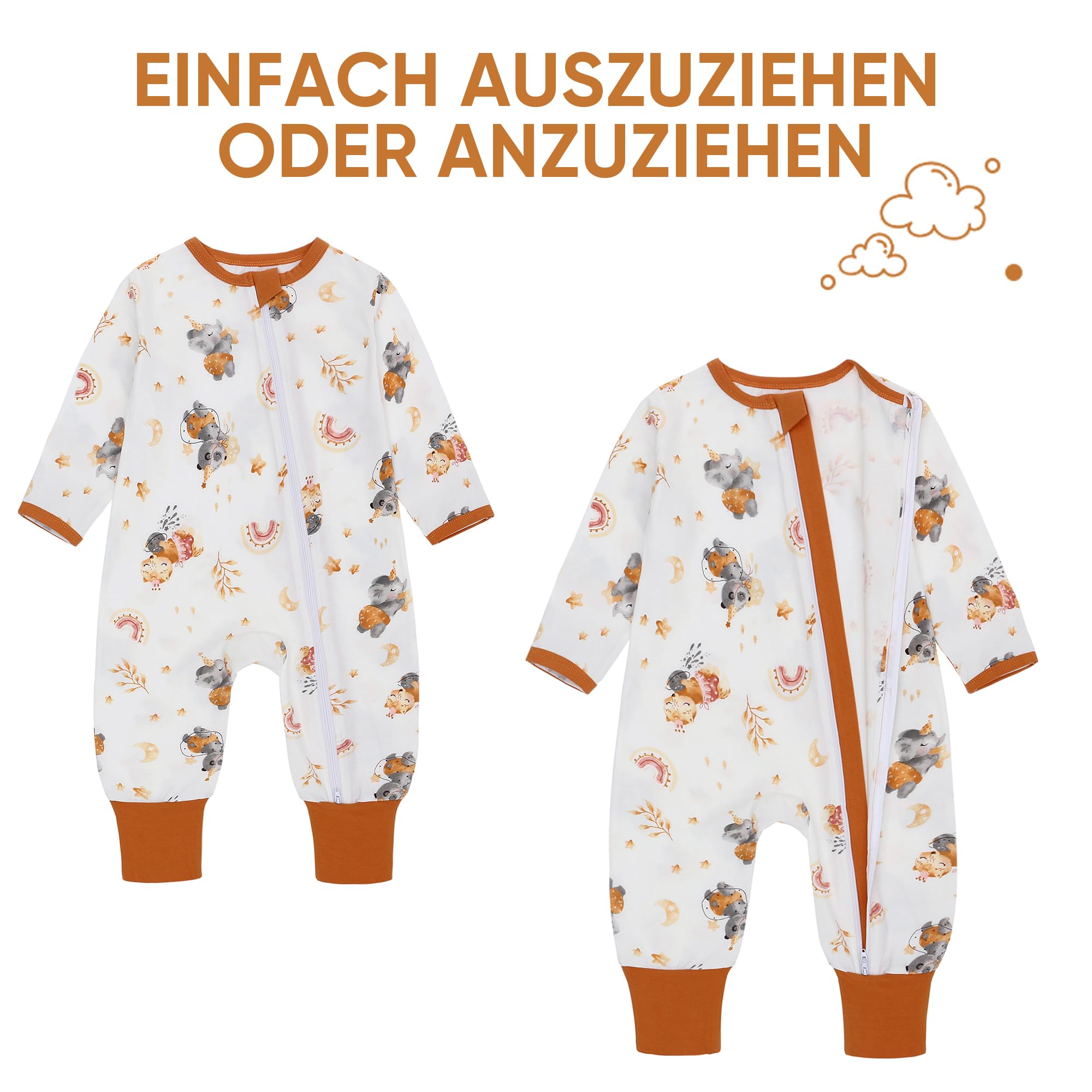 Pack de 3 Pijamas Saco para recién Nacidos, 0,5 TOG, con pies y Mangas, algodón Transpirable. Enterizo Unisex para bebés, Ropa de Manga Larga para bebés, Talla 0-24 Meses