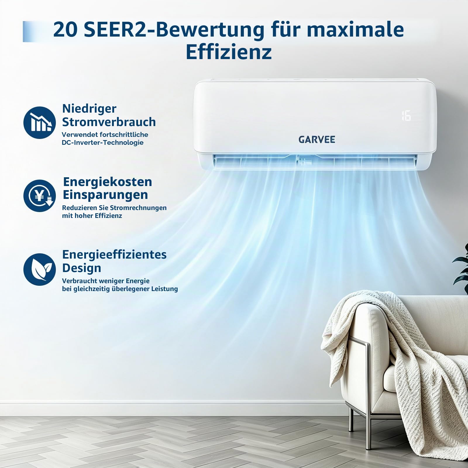 Klimaanlage Split, Kühlung und Heizung, 12000 BTU Split Klimaanlage, Inverter Klimagerät, Wifi & App Klimaanlage Wandmontage, Sehr Leise, Timerfunktion, R32 Kältemittel, Energieeinsparung, bis 110qm