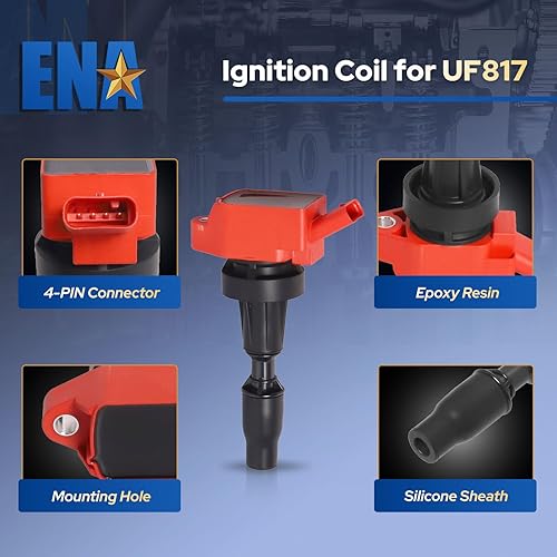 Miniatura 3 de ENA Bobina de encendido roja para UF817 compatible con Hyundai Elantra Kona Sonata Tucson Veloster Kia Forte Koup Forte5 Optima Seltos Soul