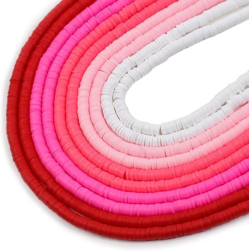 THRELE 3600 cuentas de arcilla de colores para el día de San Valentín para hacer pulseras, 10 hebras de cuentas planas redondas de arcilla