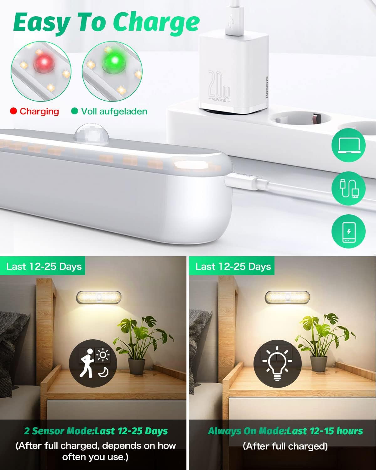 Best Cyber Deals 🔥 Closet Lights Motion Sensored Indoor Rechargeable Under Cabinet Lights Rechargeable Closet Lights LED Lights 3 Colors Dimmable Closet Lights Motion Magnetic LED for Stairs Bedroom (3 Pack)