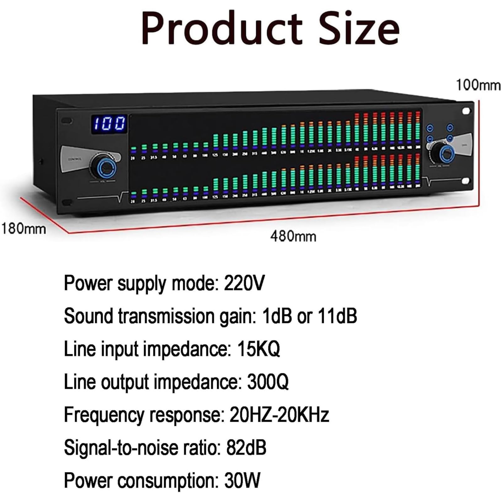 Ecualizador Digital 31 Bandas, Ecualizador Gráfico Profesional 2 Canales, 10 Efectos Predefinidos&respuesta En Frecuencia: 20HZ-20KHz&ajuste Independiente Bajo/medio/alto, Para Estudio Grabación