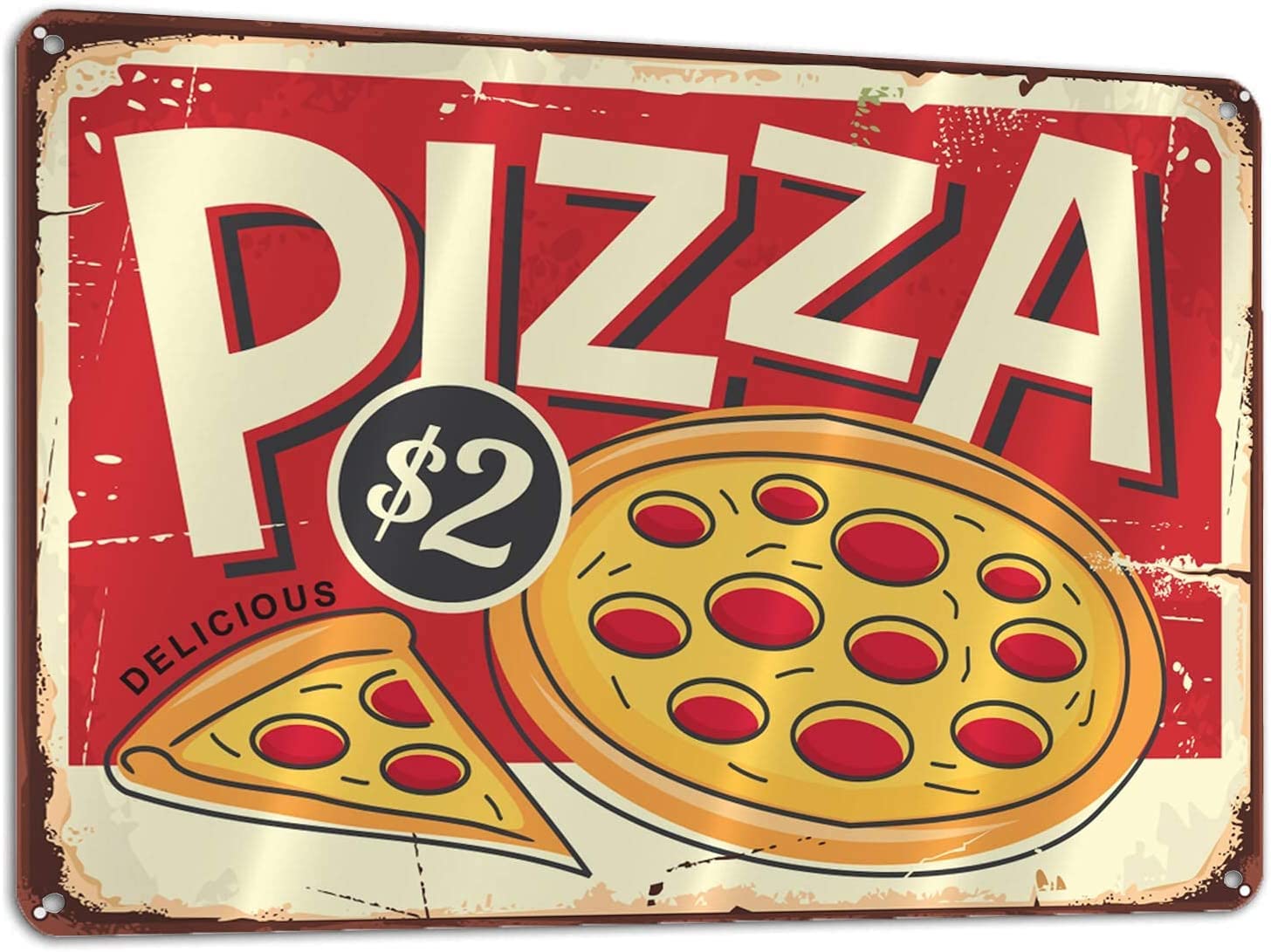 Haosensix Food Metal Tin Sign Delicious Pizza Retro Poster Supermarket Bar Cafe Restaurant Poster Painting Wall Decor 12x16 Inch