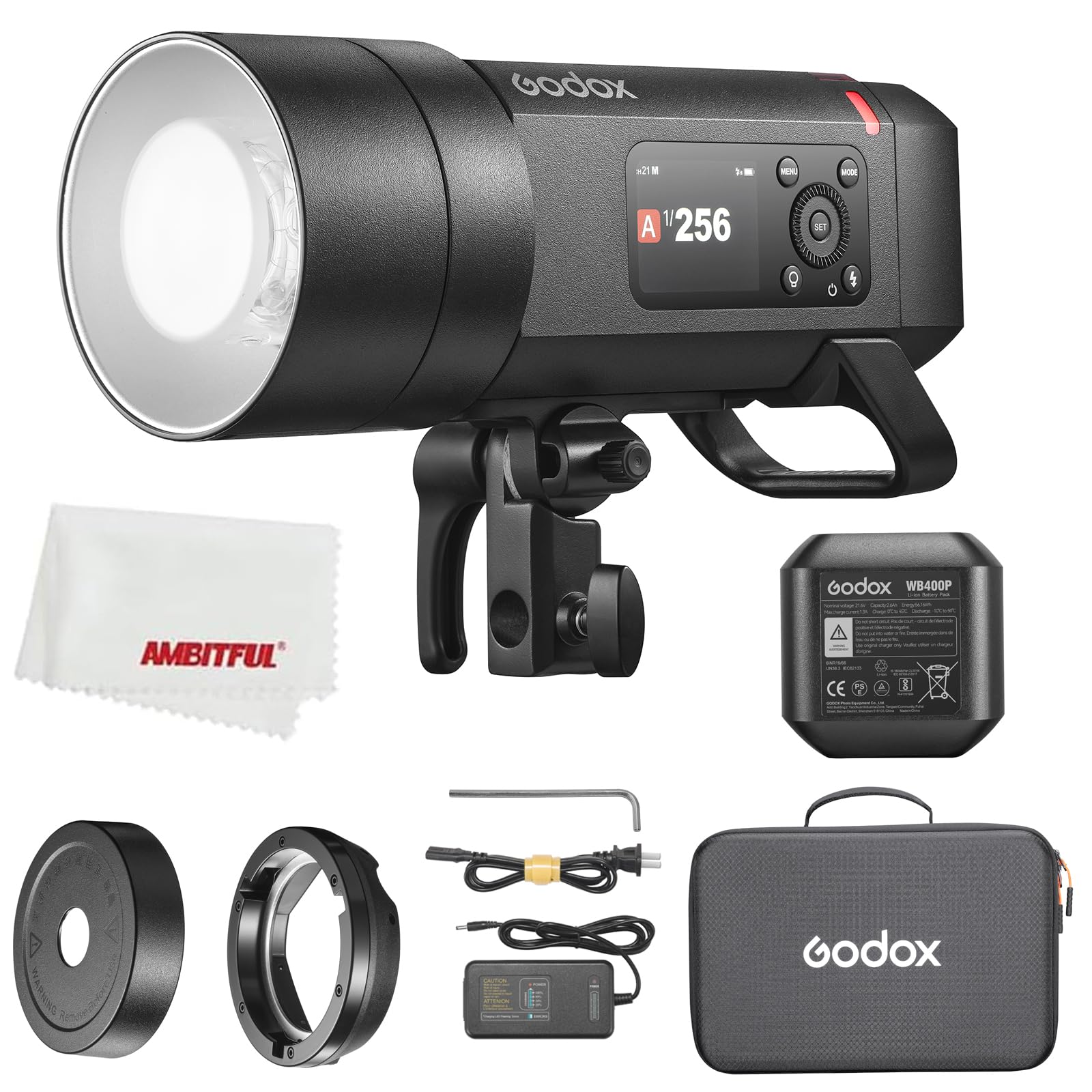 Godox AD400 Pro II AD400ProII 400 Ws Außenblitz, 2,4 G Wireless X System, TTL GN87 HSS 1/8000s, 0,01 s ~ 0,9 s Recycle Time, 1/1 bis 1/512 10 Leistungsschritte (AD400Pro Update)