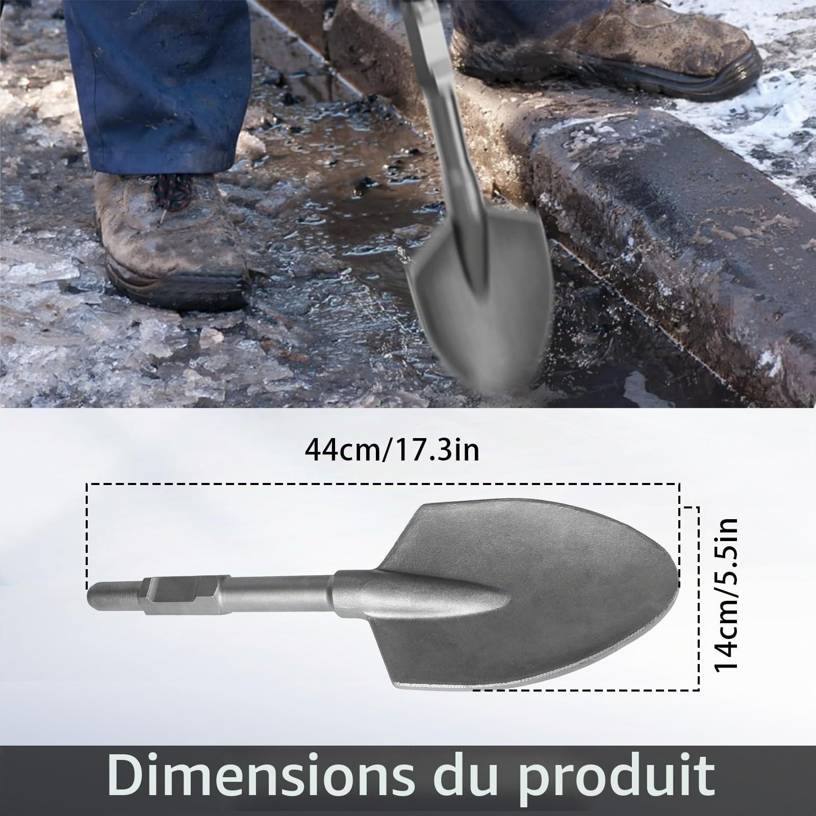 Burin SDS HEX, Pelle de 44 x 14 cm en Acier 40CR pour Pic Électrique 65A, Burin SDS HEX avec Douille Hexagonale pour Creuser le Béton, Enlever les Carreaux et les Sols Compactés