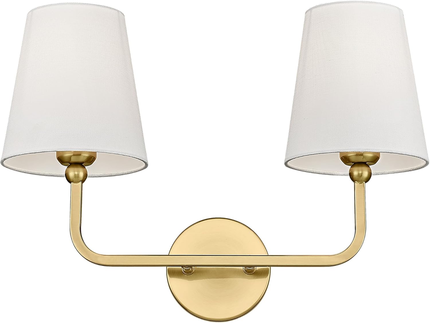 2 Light Bathroom Vanity Light, Brushed Gold Double Wall Sconce with Flared White Fabric Shade, Modern Sconces Wall Lighting for Hallway Bedroom Stairway, VL837-BG