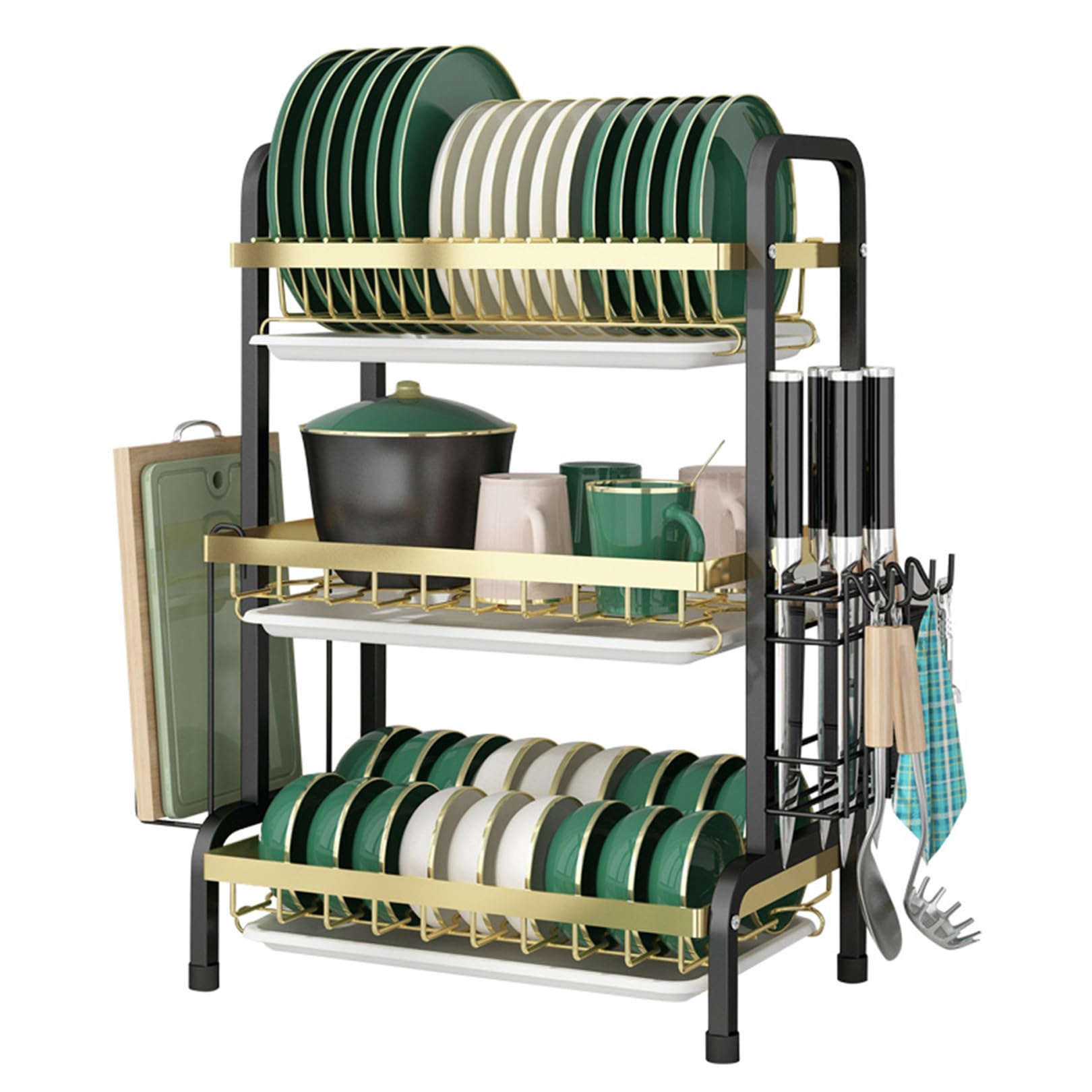 drain rack, Dish Rack 2 with Drip Tray Drainer for Kitchen Counter