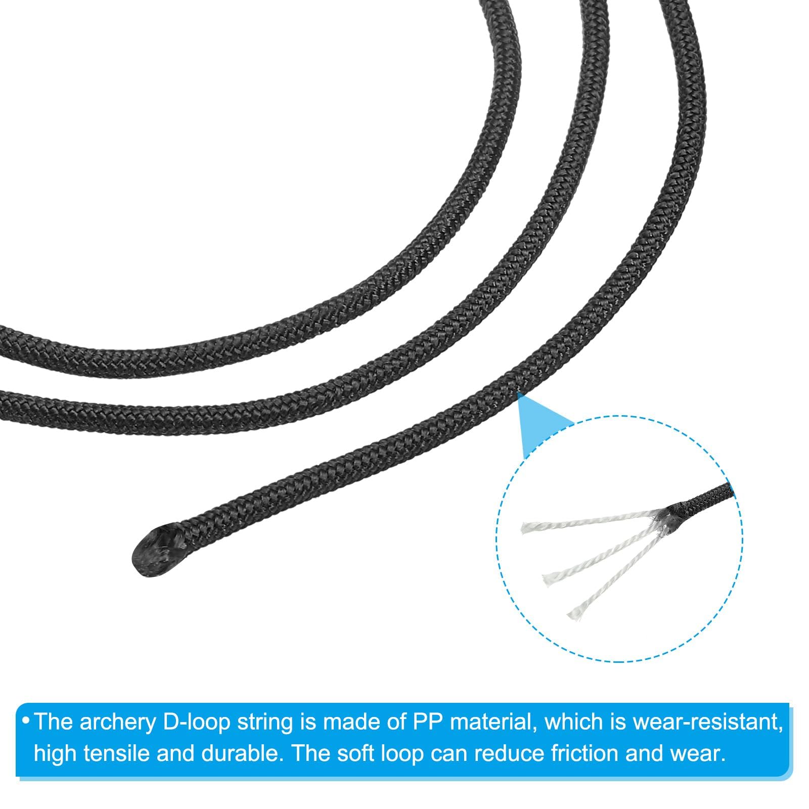 PATIKIL Arco D Loop Corda 2 FT, 2 Confezioni Arco D Loop Corda Rilascio Materiale Nock Filo Anello Fibbia per Arco Compound, Nero - 4