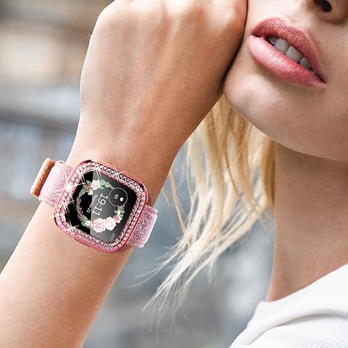 Miniatura 9 de CHANCHY Paquete de 4 fundas protectoras de pantalla compatibles con Fitbit Versa 2, funda protectora completa de TPU suave con marco de diamantes de