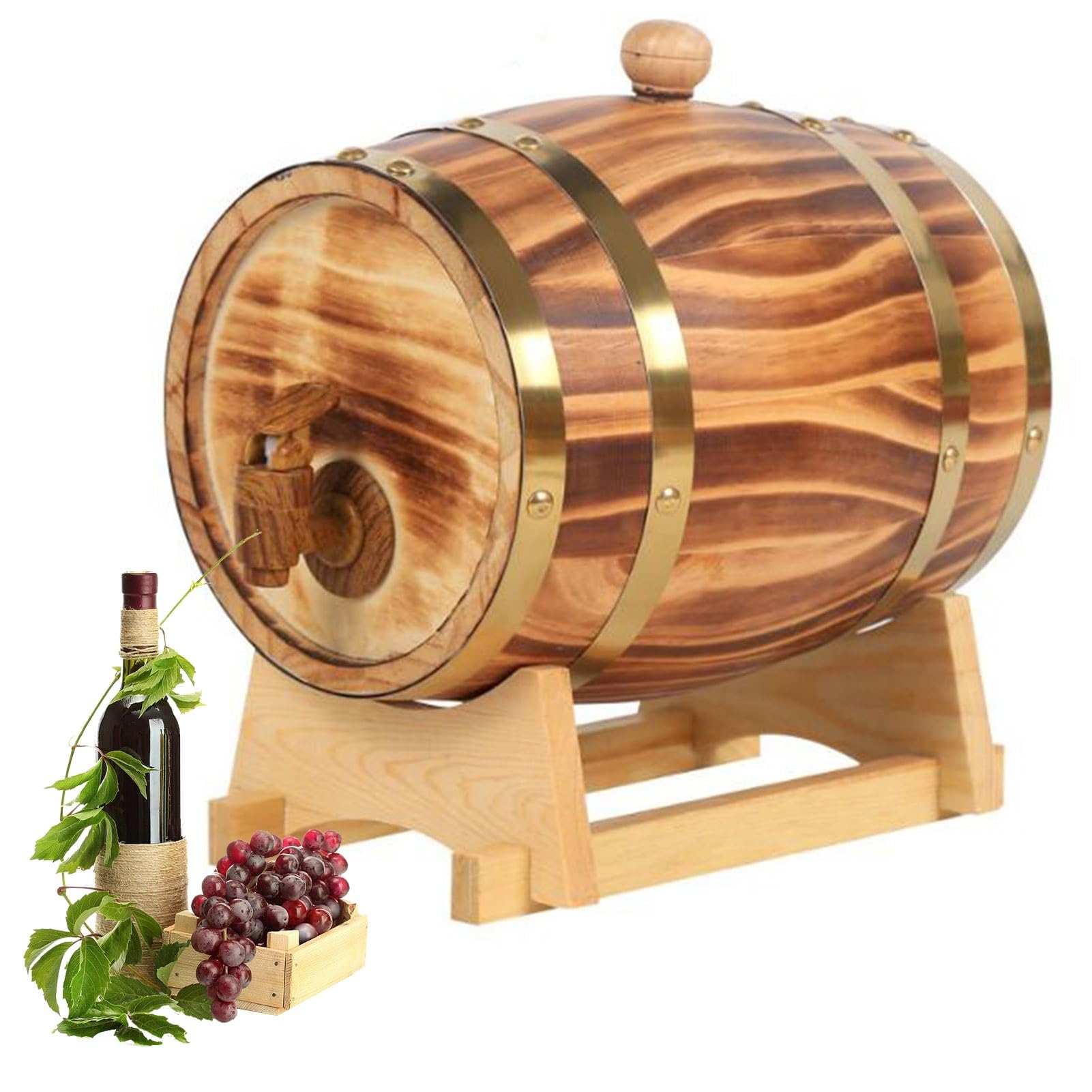 Weinfass Eichenfass,Dekorative Weinfässer für Den Haushalt mit Ständer und Zapfhahn, für Die Weinbereitung Oder Lager Bier Whiskey Rum(20L)