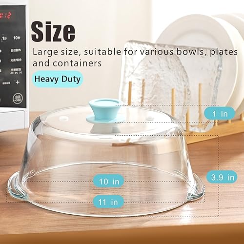 Miniatura 6 de Cubierta de vidrio contra salpicaduras de microondas para alimentos, cubierta alta para microondas con perilla de silicona, 100% apta para