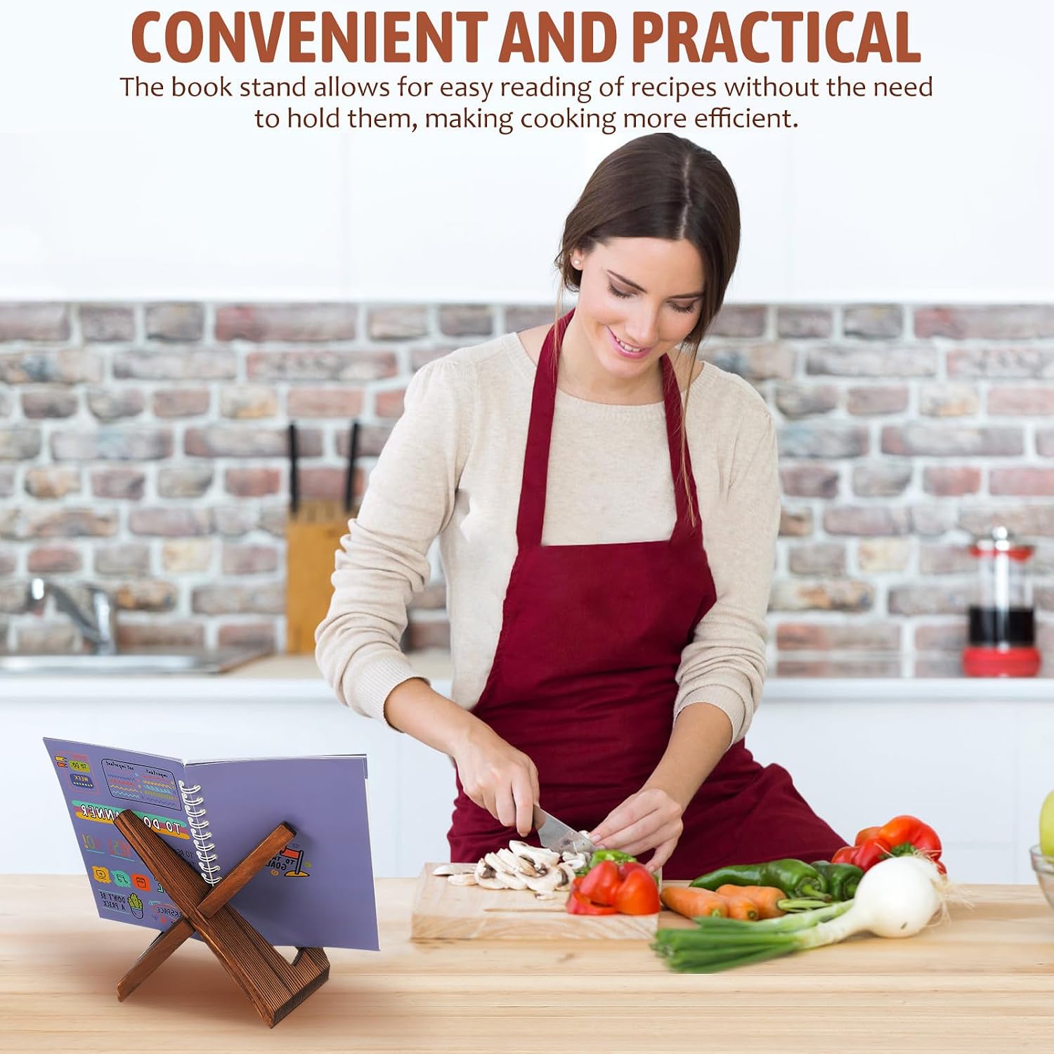 Wood Cookbook Stand for Reading Kitchen Counter Hands Free
