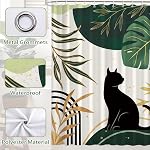 Boho Green douche rideau de chat noir plante botanique Palm feuille soleil rideaux de douche pour salle de bain Decor Baignoire léger poids lavable tissu polyester imperméable avec 12 Crochets 72 X 72 1 cm