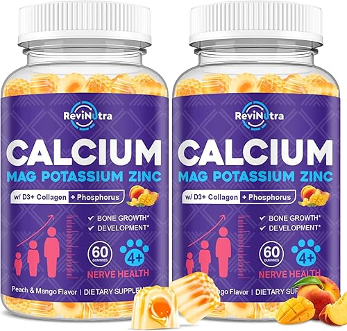 Gomitas de calcio y potasio y magnesio para niños y adultos, suplemento de magnesio y potasio y calcio para niños, sueño, fuerza ósea, soporte de