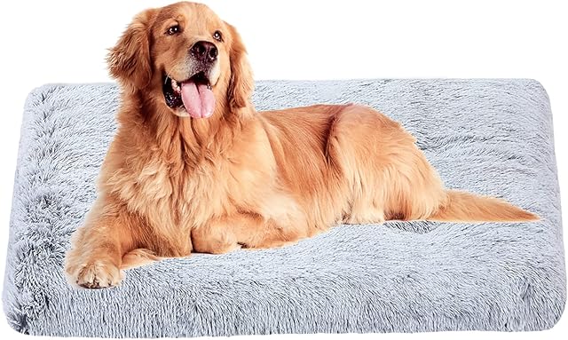 Dog Bed Mattress, Dog Cats Kennel Long Plush Comfortable Pet Pad Mattress Cushion, Washable Dog Crate Mat Bed Cushion Puppy Pillow Anti-Slip Bottom for Home Car Small Medium Size Pets, Grey
