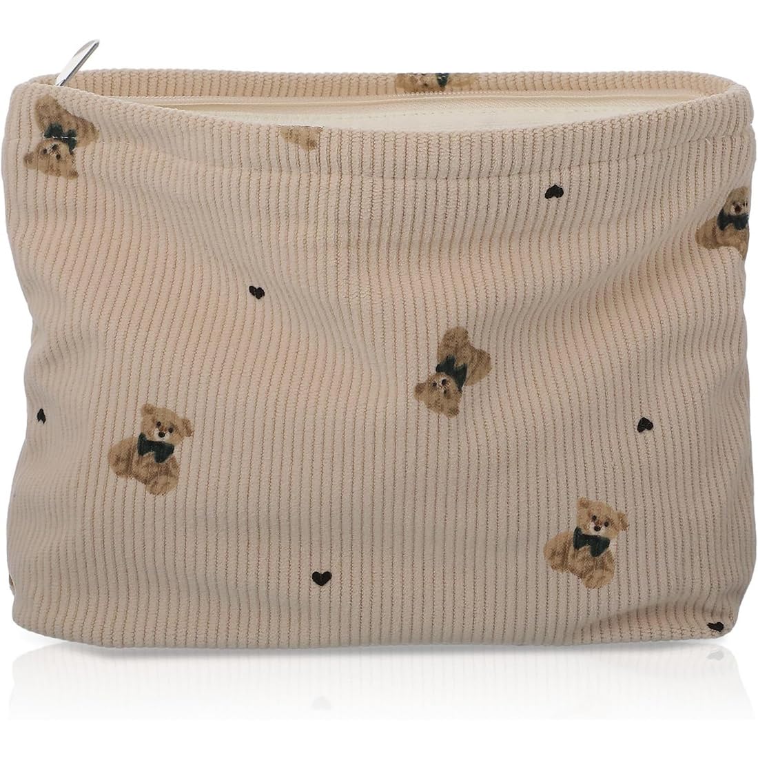 CATOR Trousse cosmetica, Borsa per Cosmetici, Multifunzionale, Grande Capacità, Cerniera, Portatile, molto spazio per pennelli e strumenti di bellezza(Orsacchiotto, color cachi)