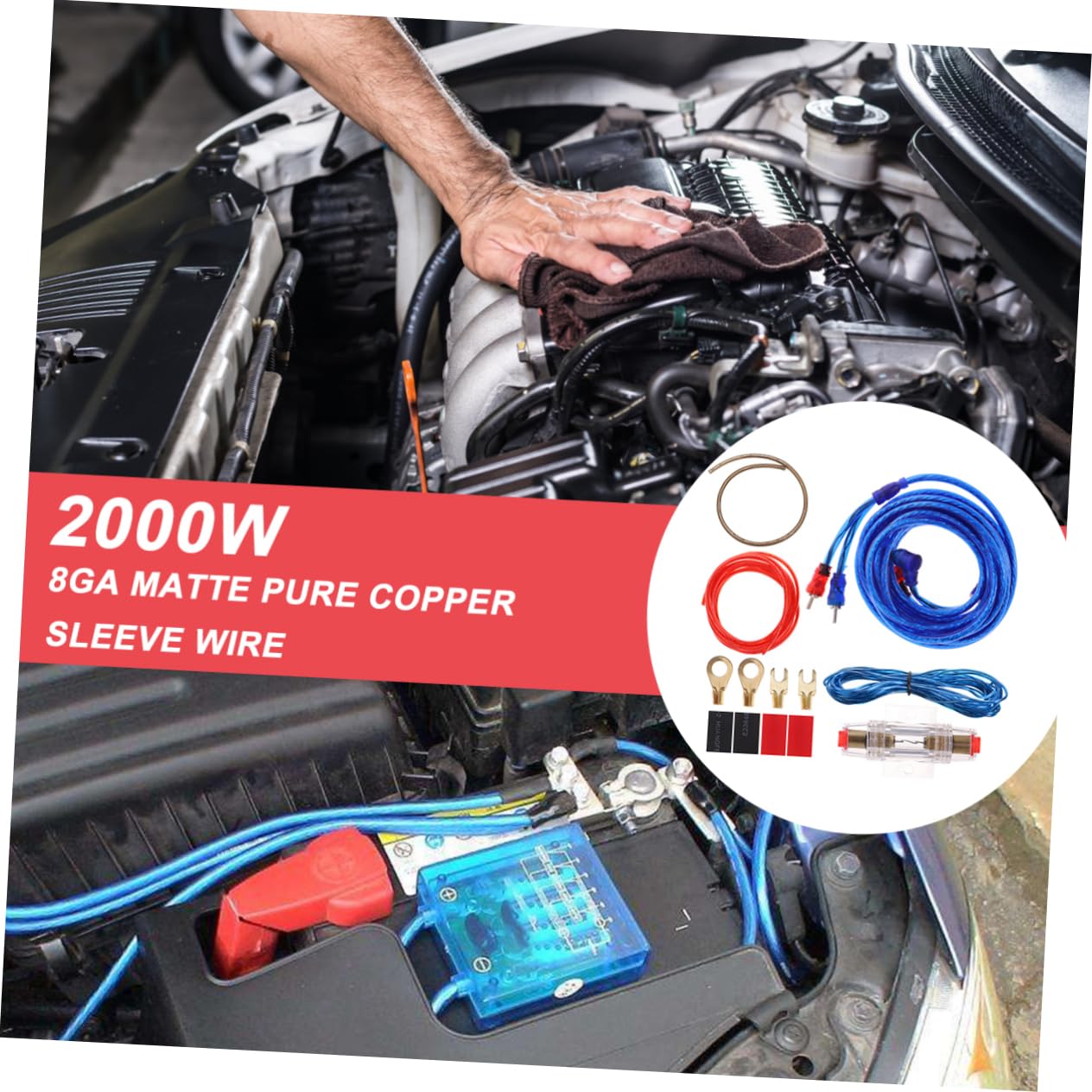 SOLUSTRE 2000w Cavi Per Amplificatore Cavo Di Alimentazione Per Auto Kit Cavi Amplificatore in Rame Massiccio Completo Di Tutti Gli Accessori Necessari Per Installazione