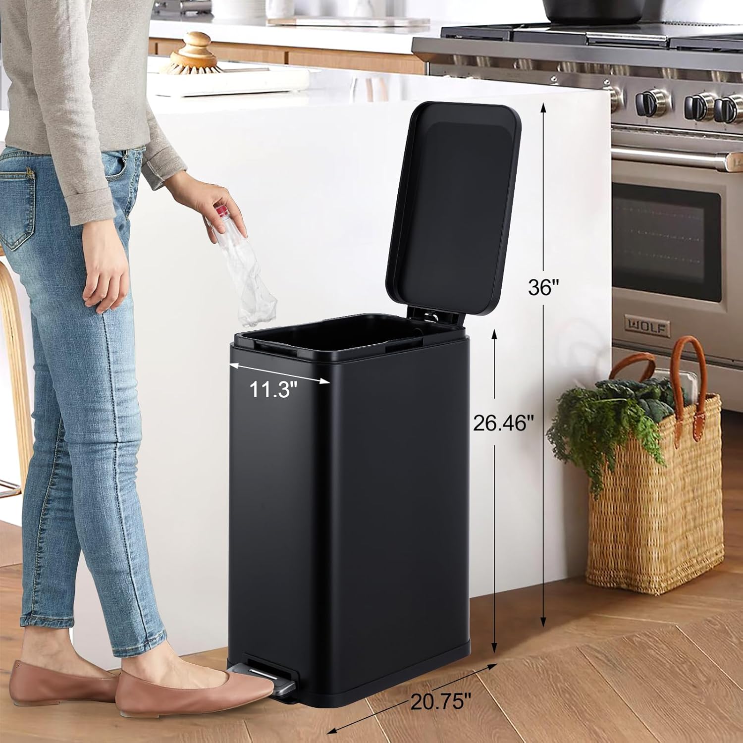 13.2 Gal/50L Trash Can, Slim Stainless Steel Trash Can with Recycling Bin, Fingerprint-Resistant, Soft-Close Lid, Step-on Garbage Bin, with Removable Inner Buckets