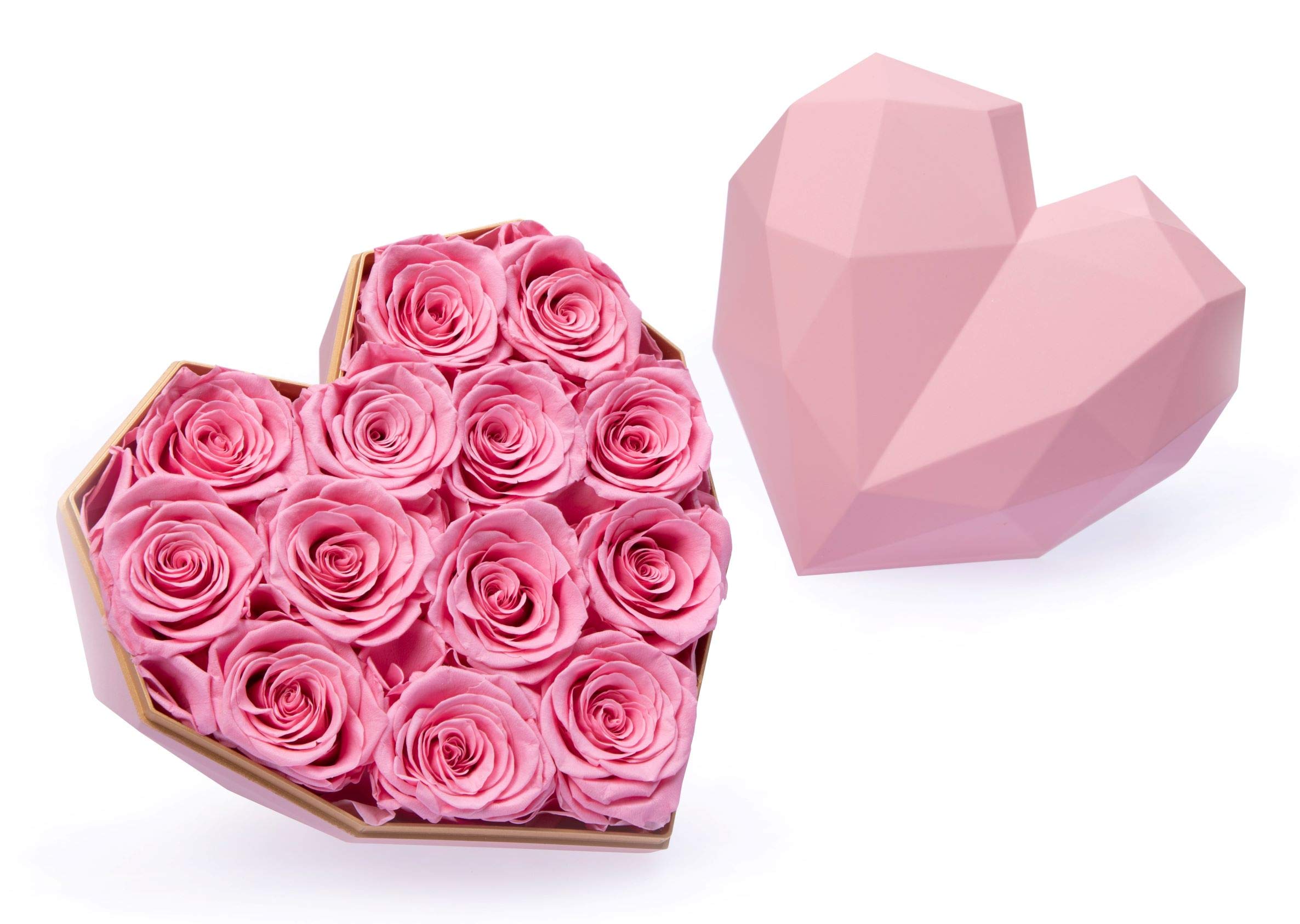 Handmade Preserved Flower Rose Heart Shape Gift Box, Never Withered Roses, Upscale Immortal Flowers, Eternal Life Flowers for Love Ones, Gifts for Women,Mom,Girlfriend (Pink)