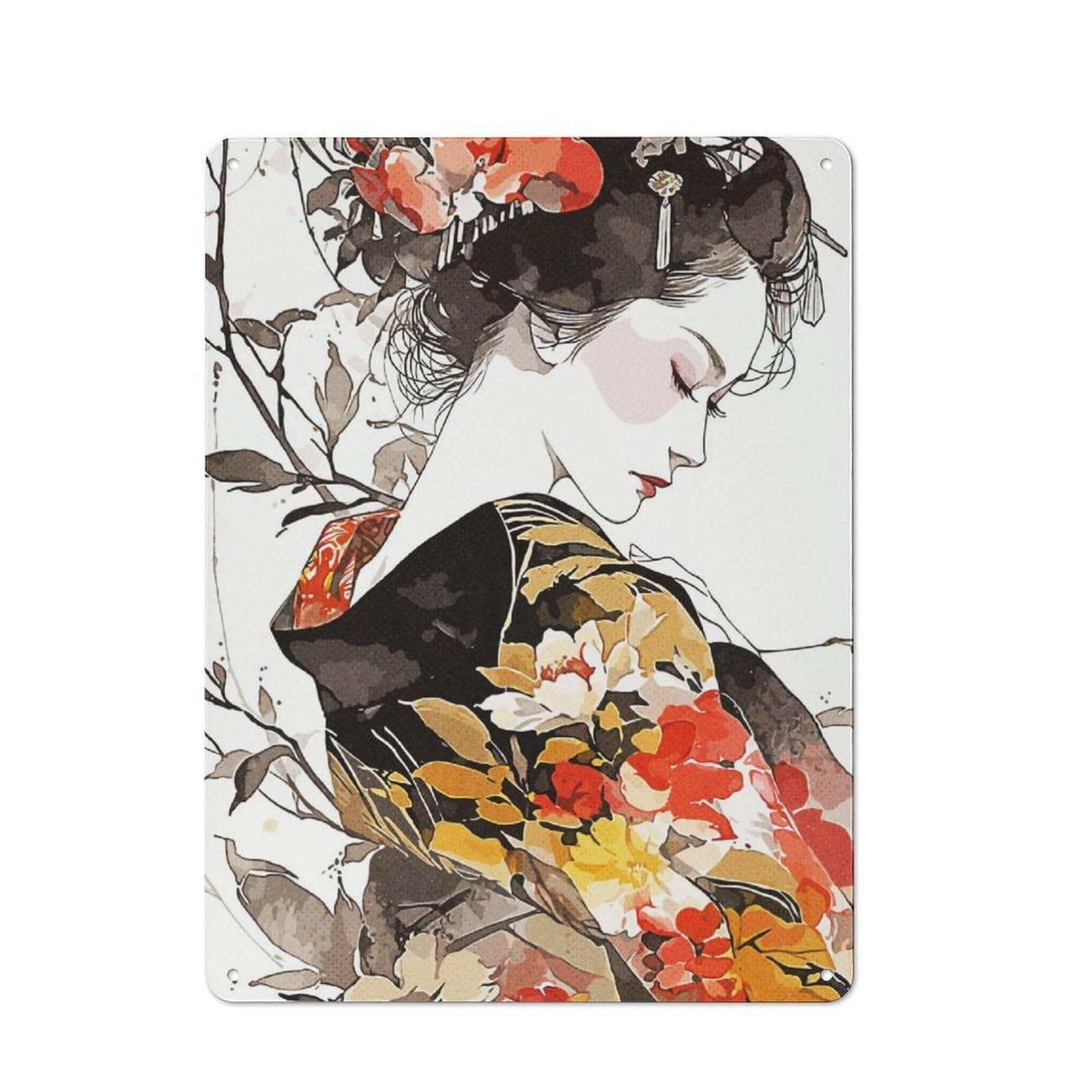 Junmoney Geisha Abstract Retro Vintage Metal Sign 40X30cm, Small Space Decor For Hallway, Home Bar, Garage Or Study