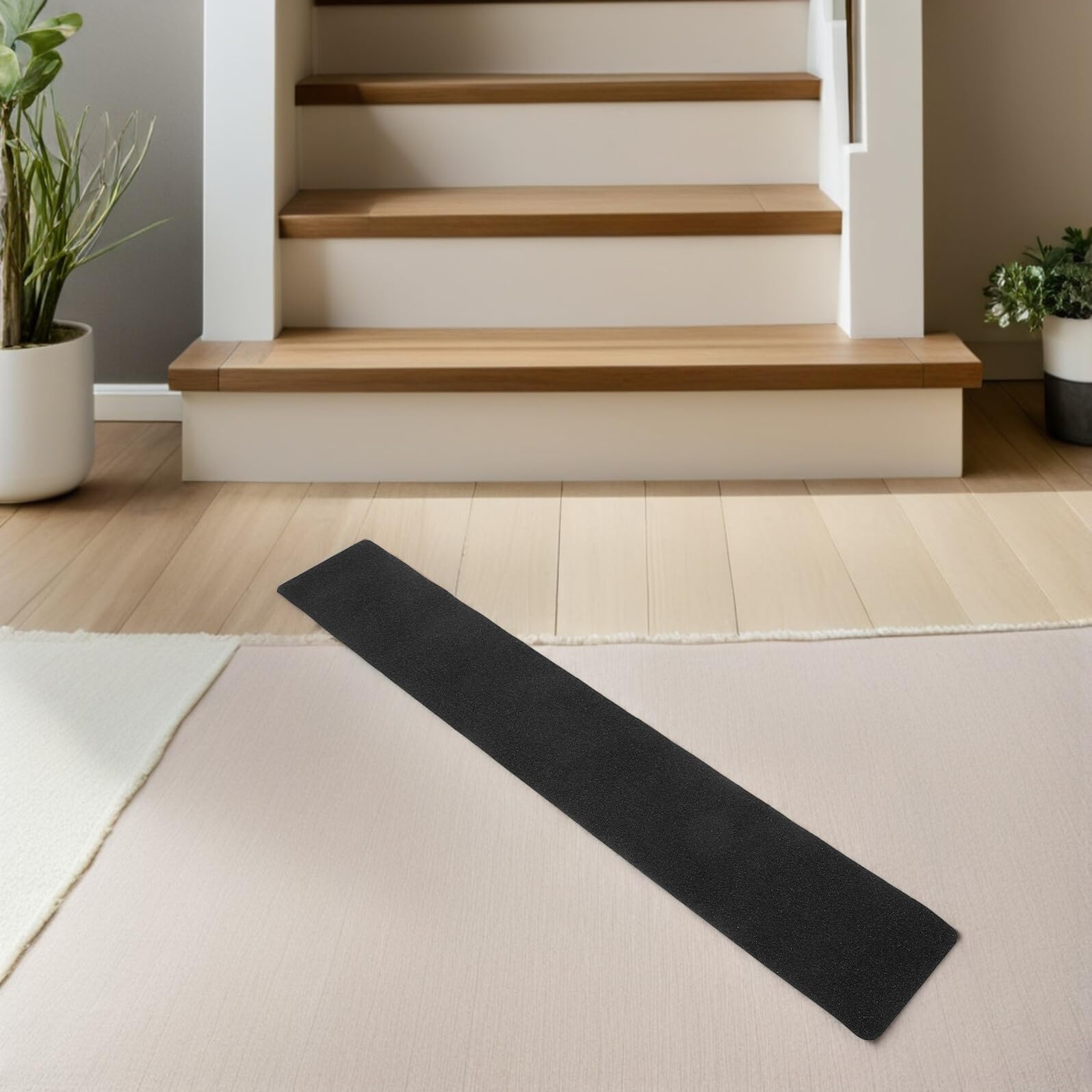 Cinta Antideslizante para Escaleras 10 Piezas Adhesivo Autoadhesivo de PVC Negro Mate 20X76 CM Tiras Antideslizantes para Peldaños de Interior y Exterior Aptas para Madera