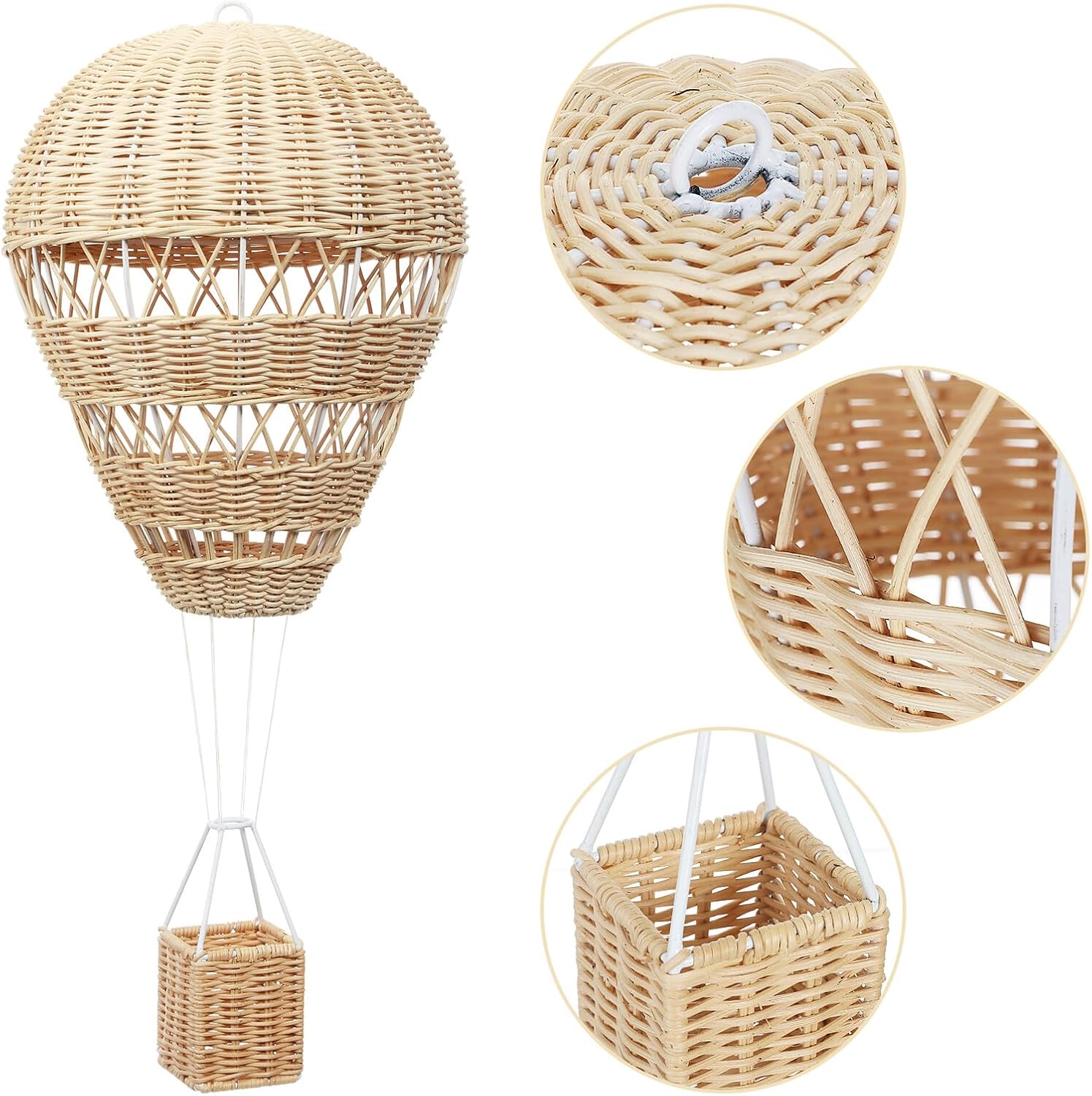 Handcrafted Rattan-Woven Hot Air Balloon Pendant, Real Rattan Decorative Hanging Ornament for Nursery and ’ Room Photo Prop, Wall-Mounted Home Décor Accent