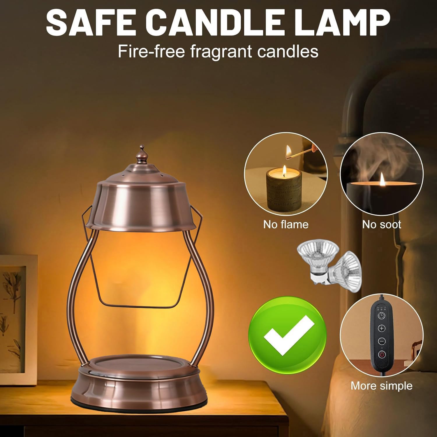 Podgrzewacz świec lampa z timerem ściemniana dla kobiet mamy nowy dom kuchnia biuro dekoracja światło do świec w słoiku z 2 żarówkami (bez świec)