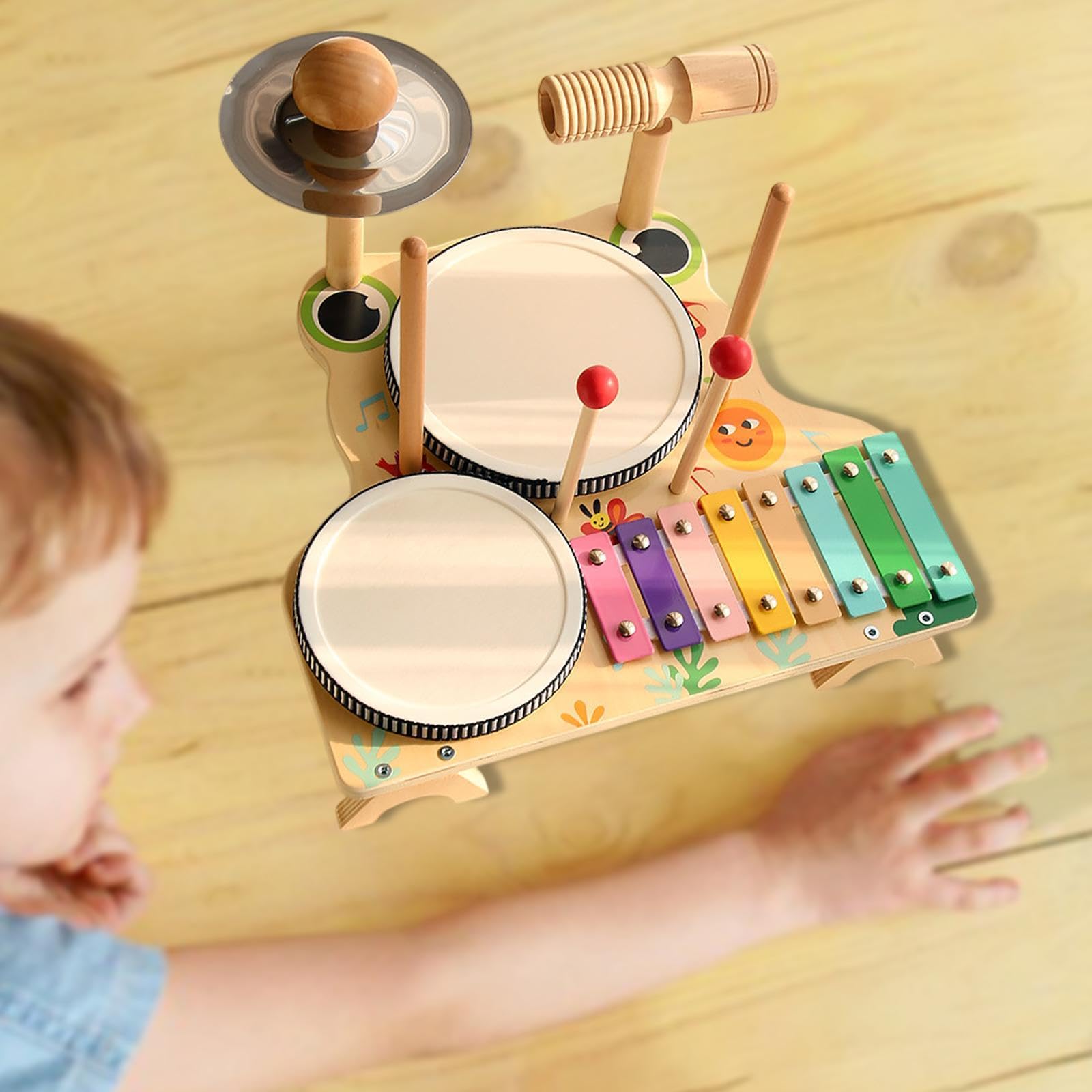 Ensemble de Batterie en Bois pour Enfants D'âge Préscolaire, Instruments de Percussion pour