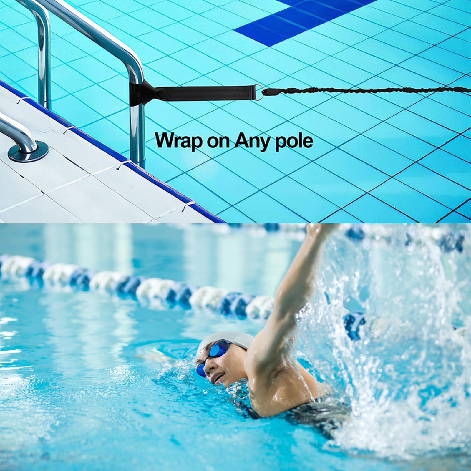 Schwimmgurt für Pool 2M Einstellbare Schwimmwiderstand Gürtel Schwimmhilfe Schwimmtrainer Gürtel Leine für Kinder Erwachsene