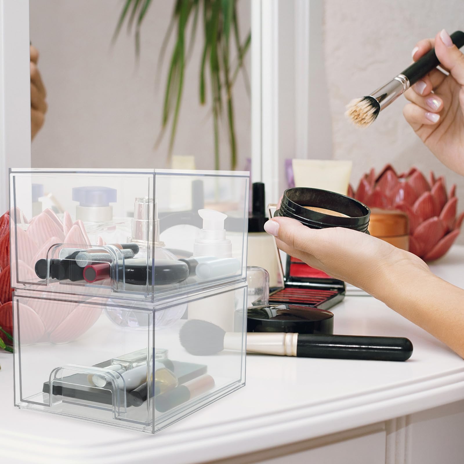 Caja Organizadora de Maquillaje Apilable Cajón, 2 Piezas Pet