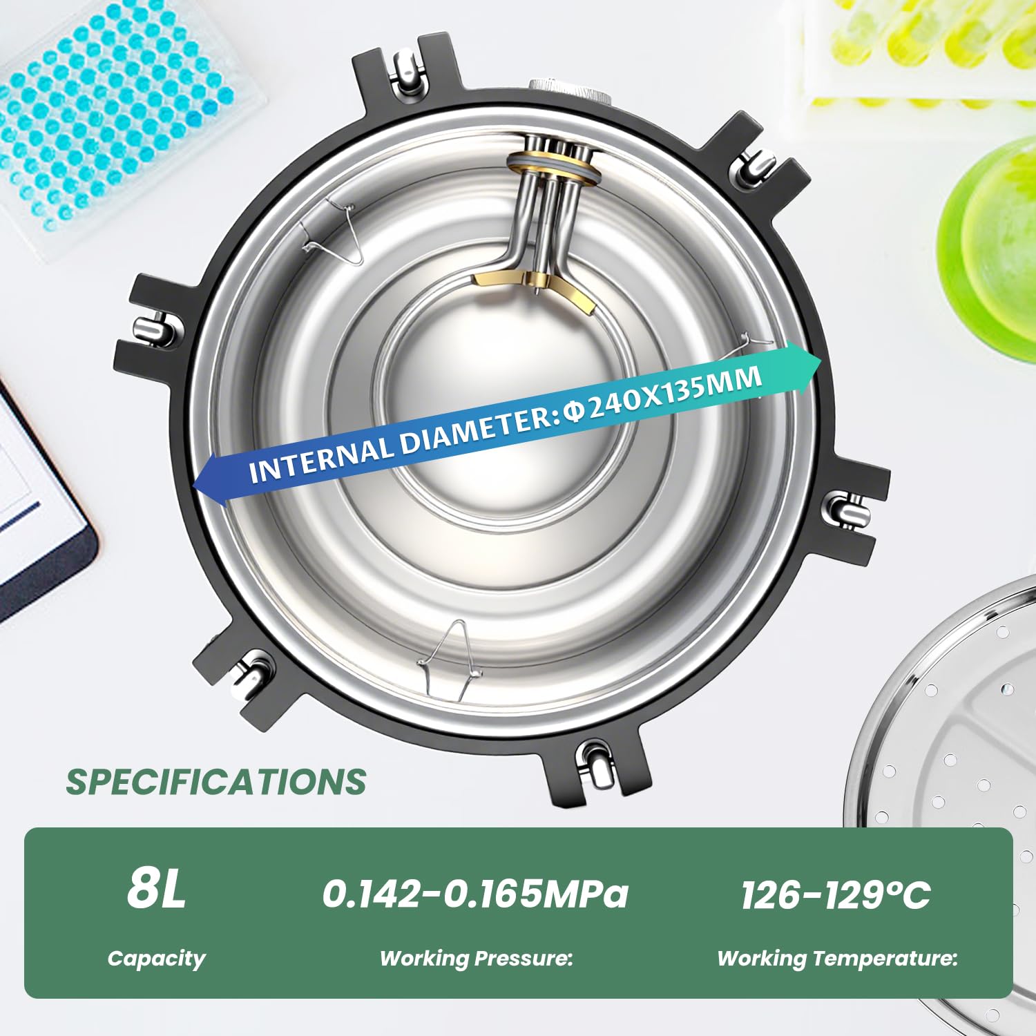Huanyu Sterilizzatore autoclave 8L con doppia valvola Autoclave a vapore da laboratorio Protezione contro le bruciature a secco Sterilizzatore a vapore ad alta pressione per laboratori università